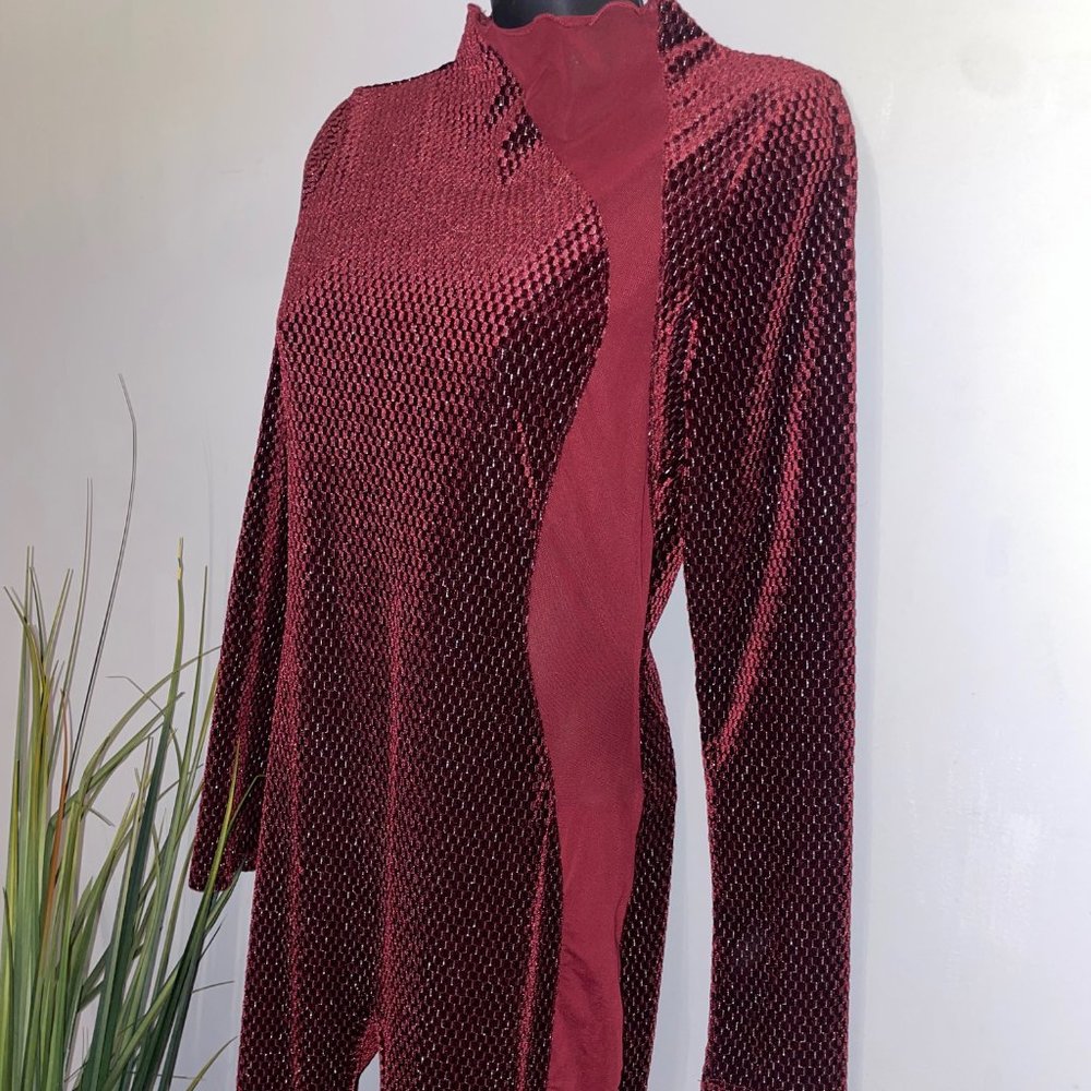 Burgundy Long Sleeve Velvet Jumpsuit